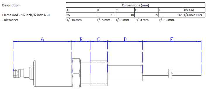 Flame Rod - 146mm x 1/4 NPT