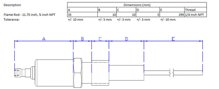 Flame Rod - 299mm x 1/4 NPT