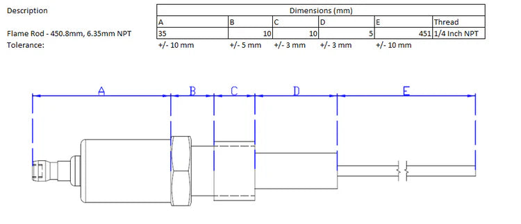Flame Rod - 451mm x 1/4 NPT